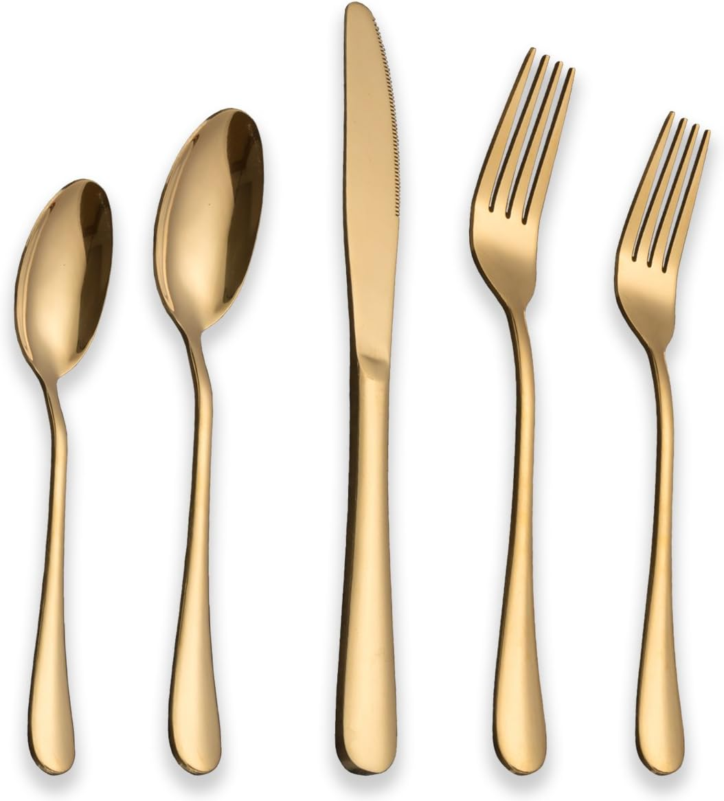 Berglander Flatware Set 20 Piece, Stainless Steel With Titanium Gold Plated - Luxe1