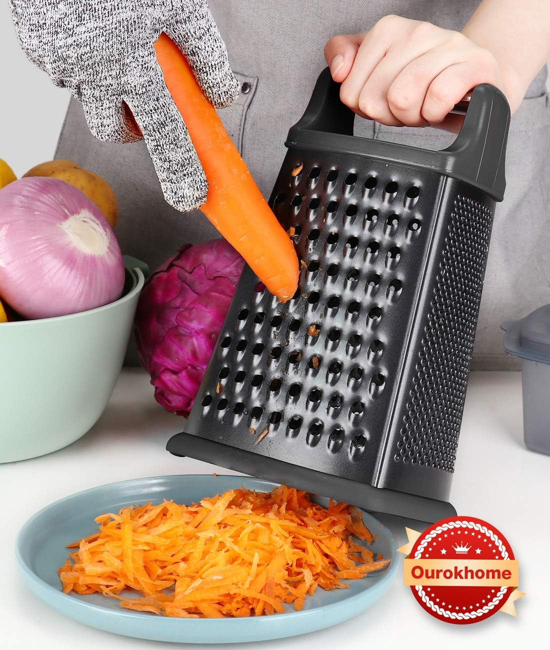 Cheese Grater with Handle, Ourokhome 4 Side Box - Luxe1